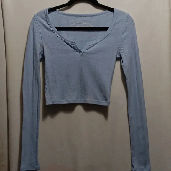 Aeropostale Tops - Womens S Aero Pre-shrunk OG Tee Collection Babydoll Baby Blue V Neck Twilight